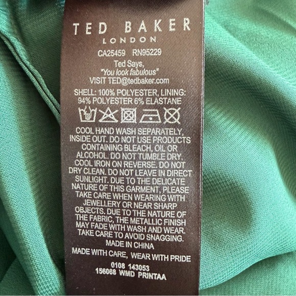 Ted Baker Cami Metallic Dot High/Low Shift Dress Green size 3/ US 8 - Picture 10 of 10